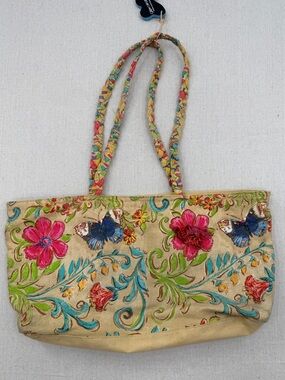 Kate McRostie Embroidered Floral & Butterfly Tote Bag - Pink, Blue & Green
